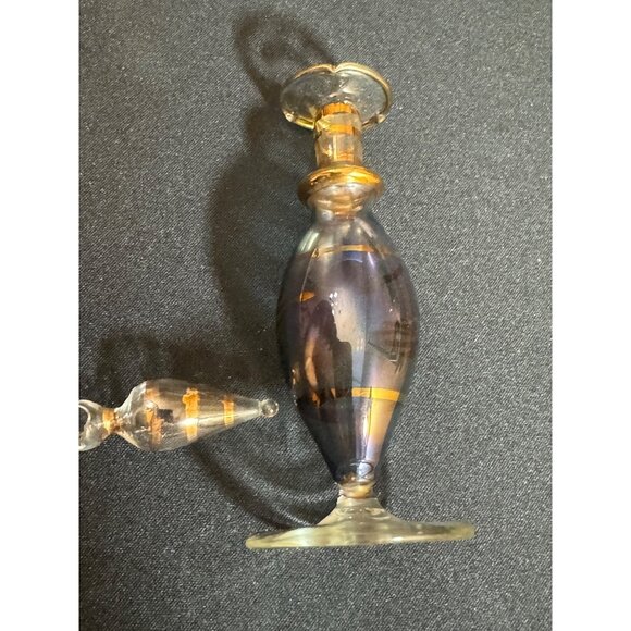 Vintage Egyptian Hand-Blown Blue Glass Perfume Bottle With Gold Accents - Picture 7 of 10